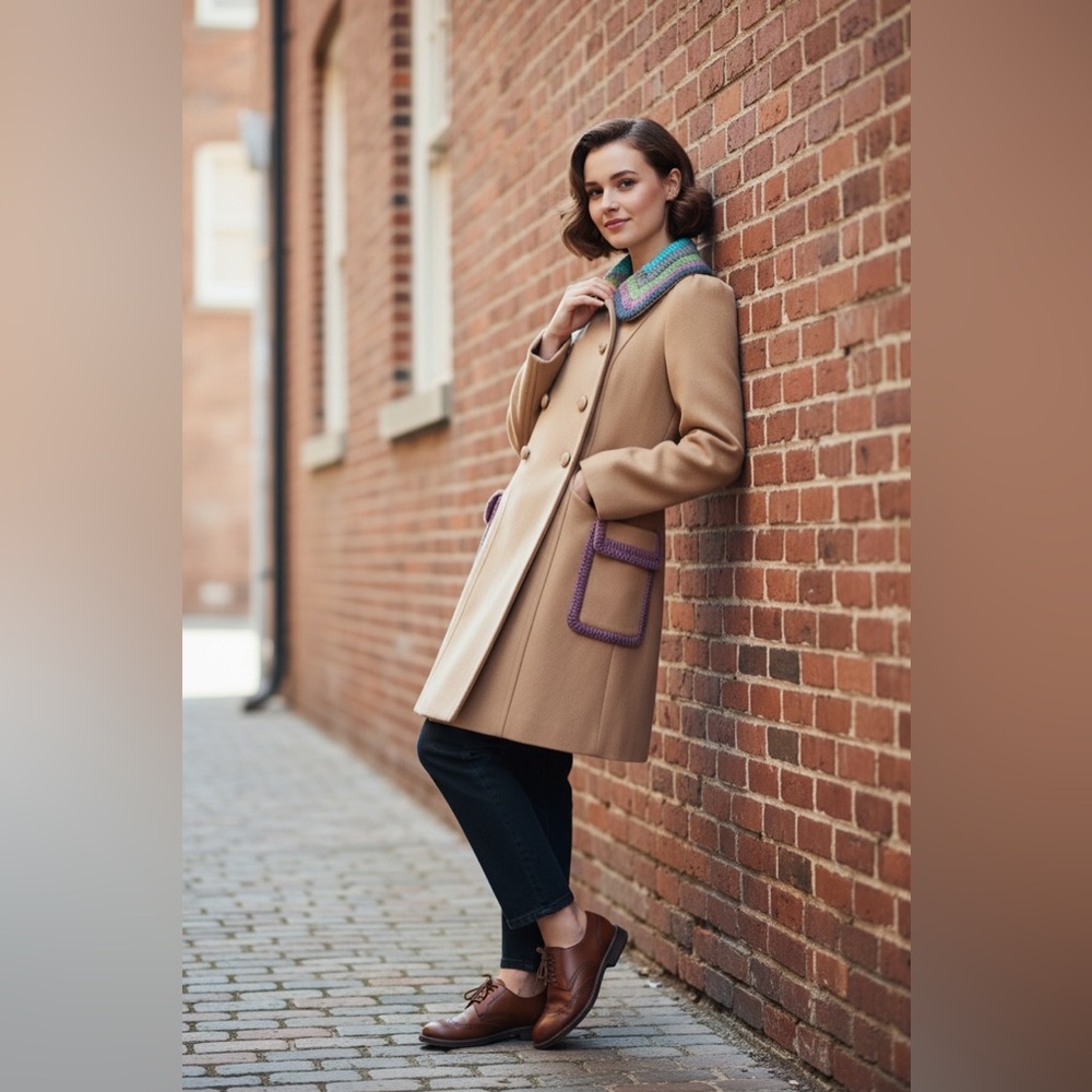 Plenty by Tracy Reese | Wool Blend Crochet Collar Coat, Camel, Size 0, GUC - Picture 3 of 16